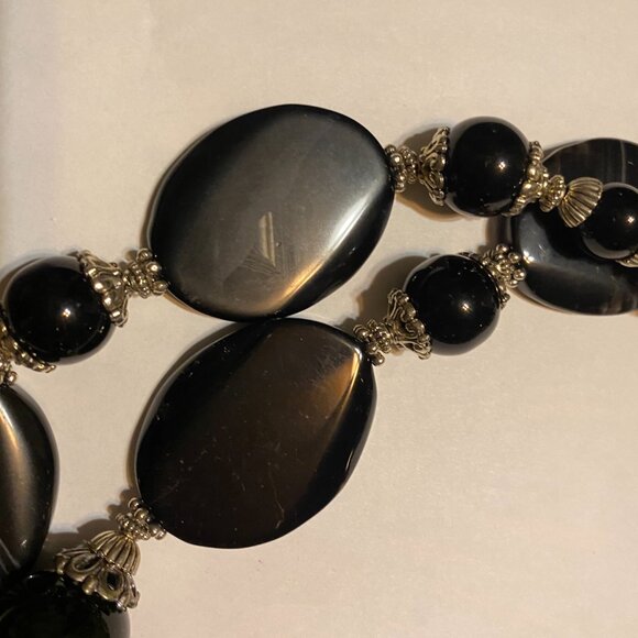 Western Necklace - Chunky double strand black banded agate & Swarovski crystal. - Picture 4 of 9